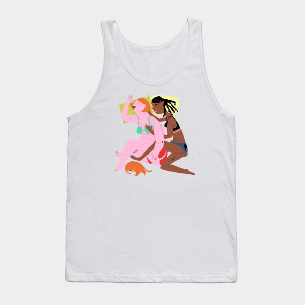 Sleeping couple with ginger cat Tank Top by ezrawsmith